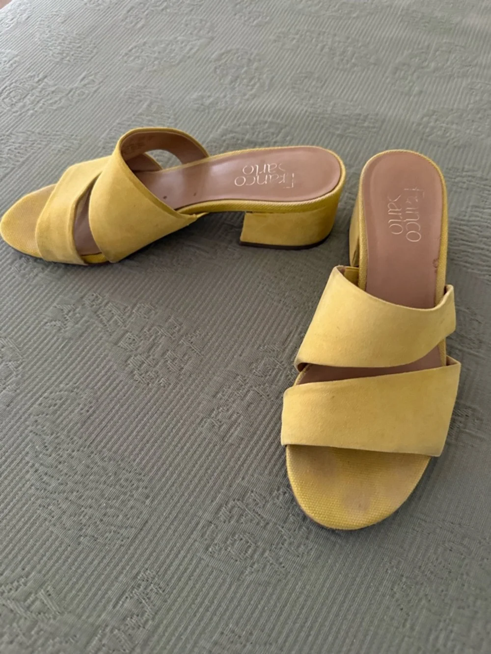 Franco Sarto Mustard Yellow Suede Slide Mules - Picture 2 of 3